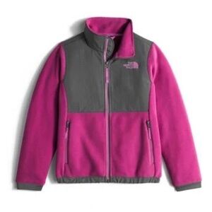North Face Denali Jacket XL Girls Kids Pink Fleece Gray Full Zip